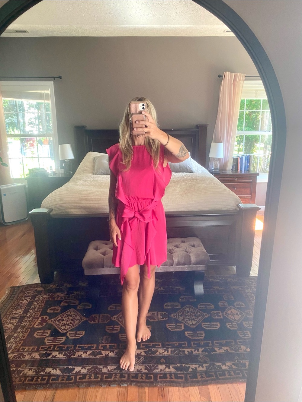 BCBGMaxAzria Hot Pink Tie-Waist Mini Dress